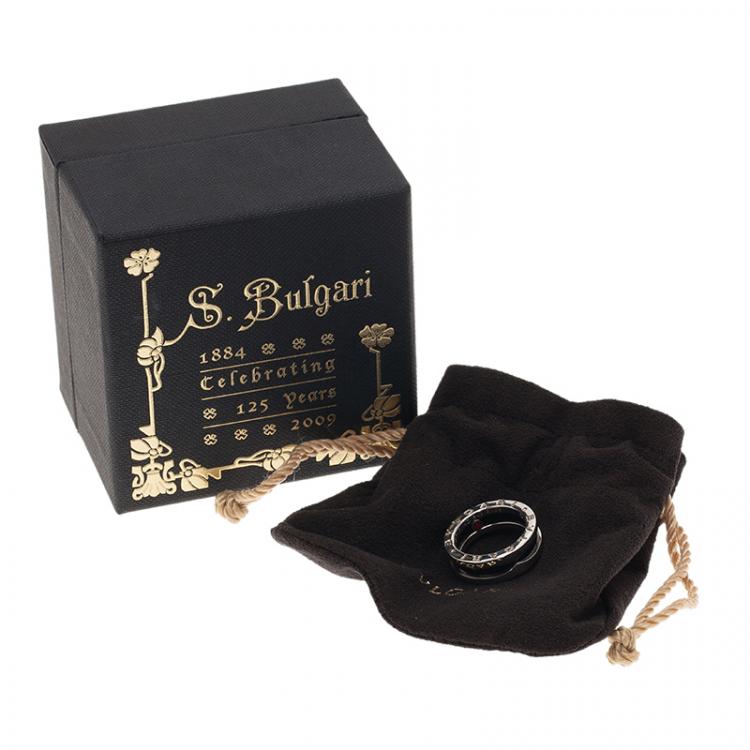 Pre Owned Bvlgari Save The Children Black Ceramic Silver Ring Size 50