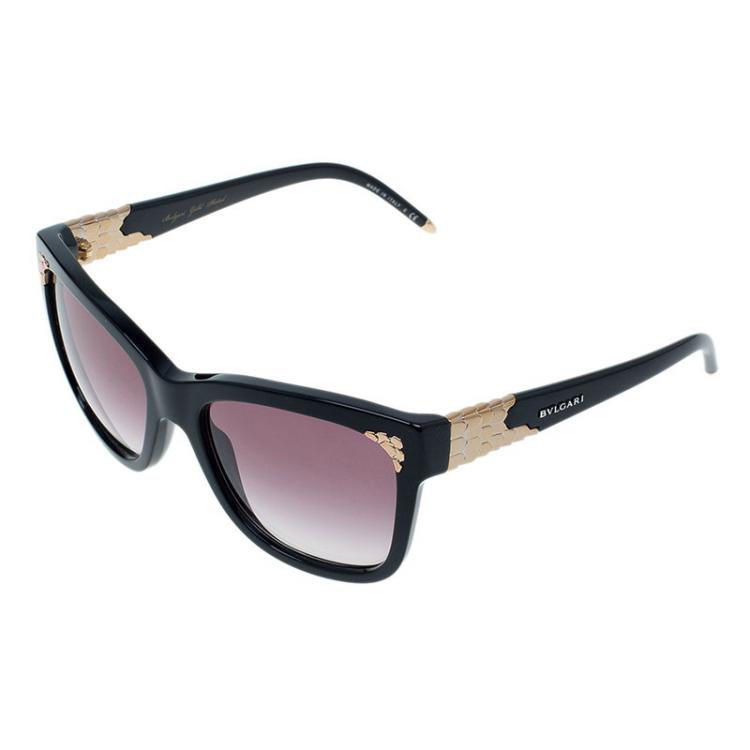 Pre Owned Bvlgari Black 501/8H Gold Plated Square Sunglasses 