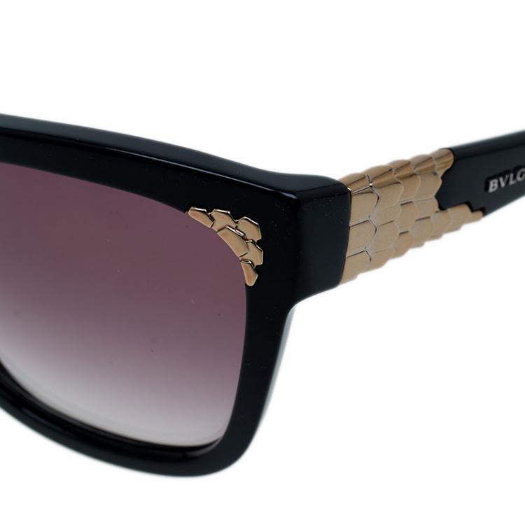 Pre Owned Bvlgari Black 501/8H Gold Plated Square Sunglasses 
