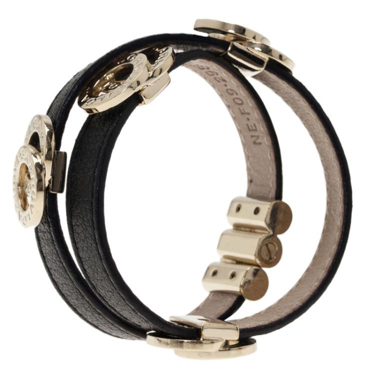 Pre Owned Bvlgari Bvlgari Leather Double Coiled Black Bracelet