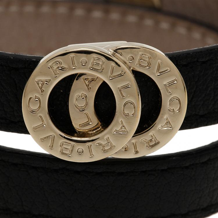 Pre Owned Bvlgari Bvlgari Leather Double Coiled Black Bracelet