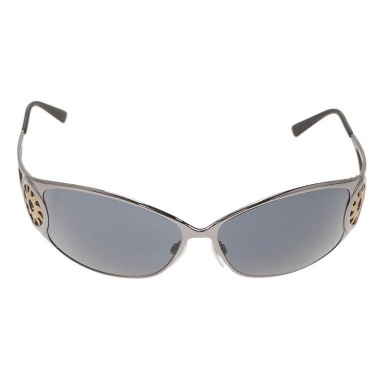 Pre Owned Bvlgari Black 657 Cutout Rectangle Sunglasses 