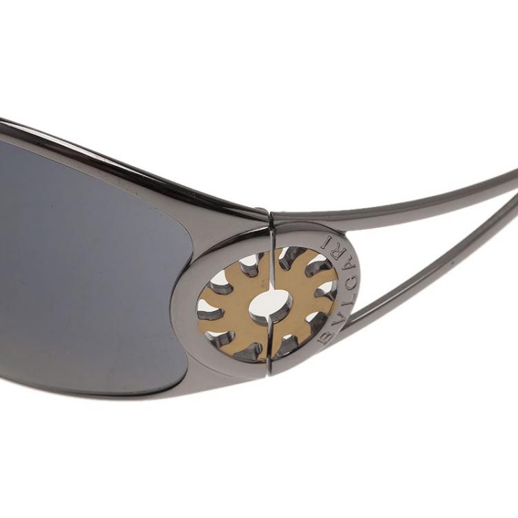 Pre Owned Bvlgari Black 657 Cutout Rectangle Sunglasses 