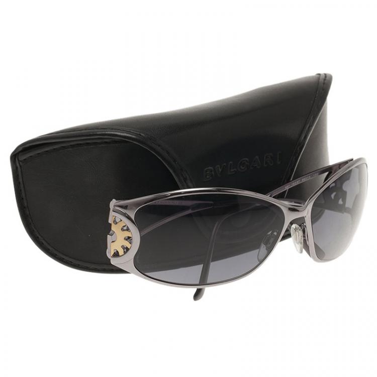 Pre Owned Bvlgari Black 657 Cutout Rectangle Sunglasses 