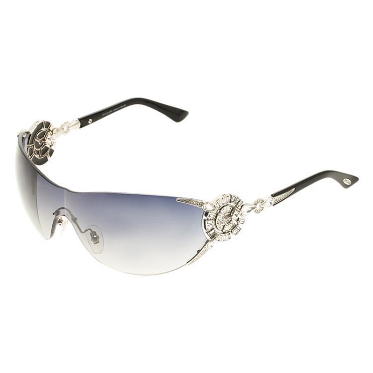 Pre Owned Bvlgari Silver 6039B Shield Sunglasses 