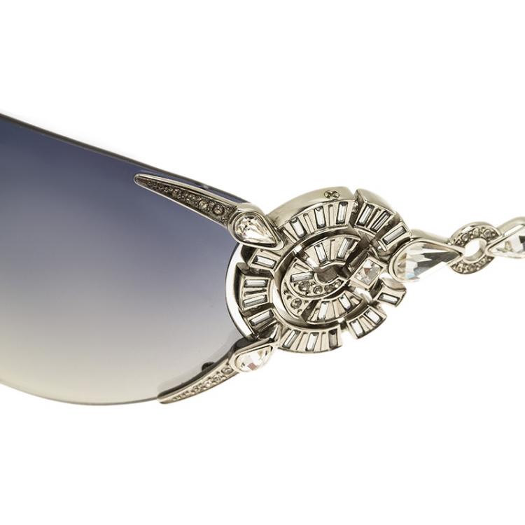 Pre Owned Bvlgari Silver 6039B Shield Sunglasses 