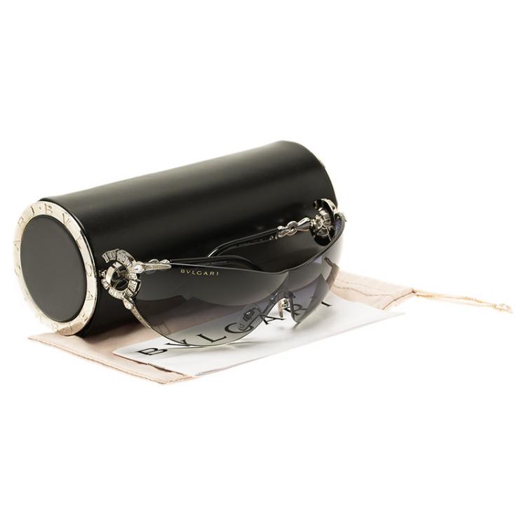 Pre Owned Bvlgari Silver 6039B Shield Sunglasses 