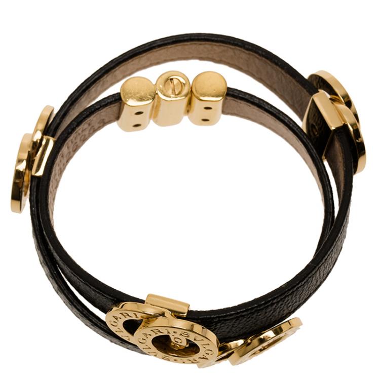 Pre Owned Bvlgari Calfskin Leather Double Coiled Black Bracelet
