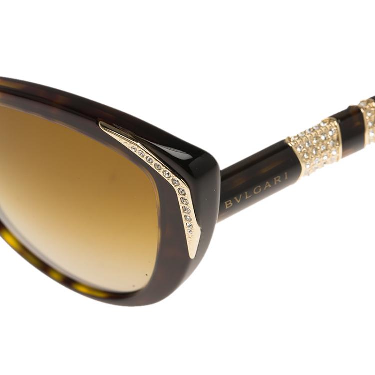 Pre Owned Bvlgari Tortoise Frame BV8151 Crystal Embellished Cat Eye Sunglasses