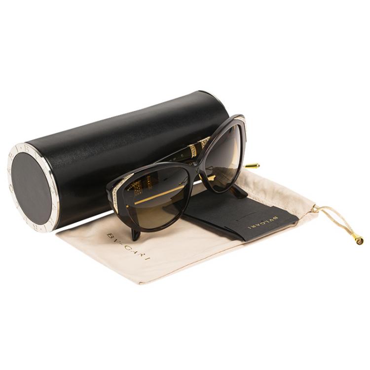 Pre Owned Bvlgari Tortoise Frame BV8151 Crystal Embellished Cat Eye Sunglasses