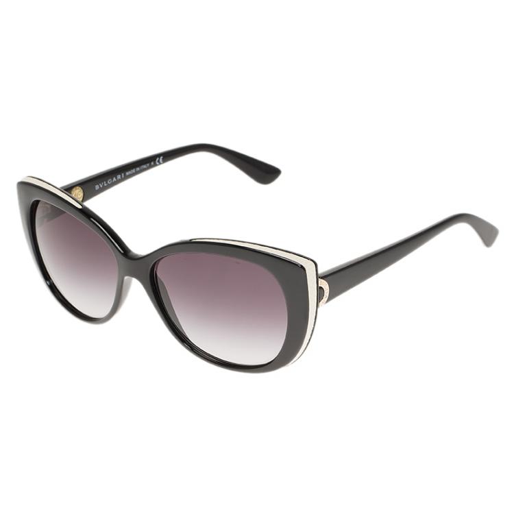 Pre Owned Bvlgari Black and White 8169-Q Cat Eye Sunglasses