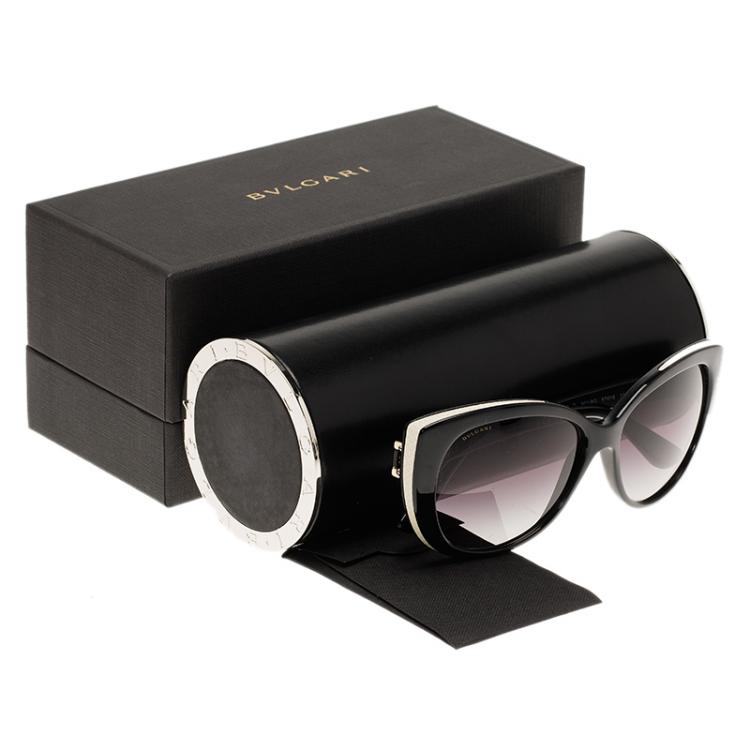 Pre Owned Bvlgari Black and White 8169-Q Cat Eye Sunglasses