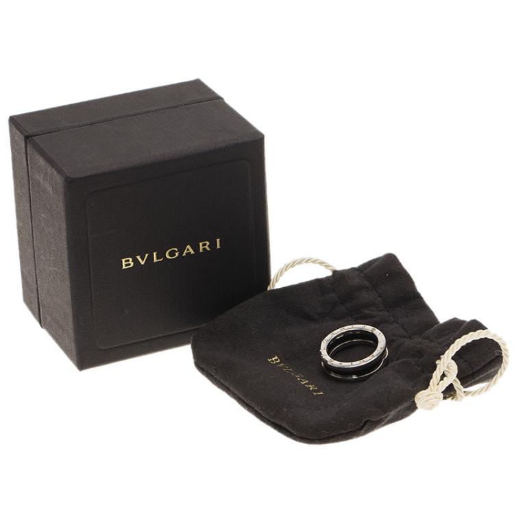 Pre Owned Bvlgari Save the Children 1-Band Silver and Black Ceramic Ring Size 54