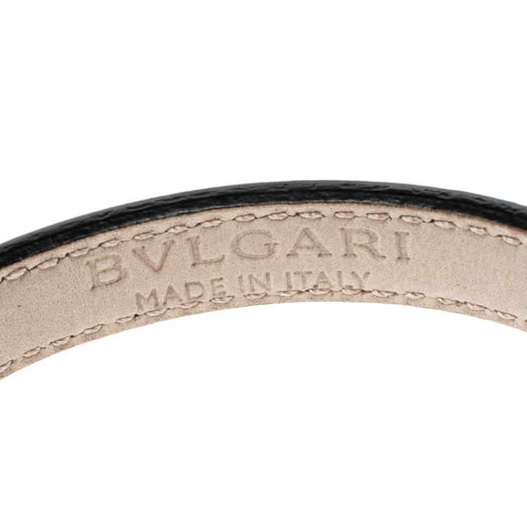 Pre Owned Bvlgari Serpenti Enamel Gold Plated Metallic Blue Leather Bracelet