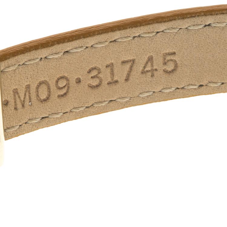 Pre Owned Bvlgari Brown Leather Double Coiled Gold Plated Bracelet 16cm