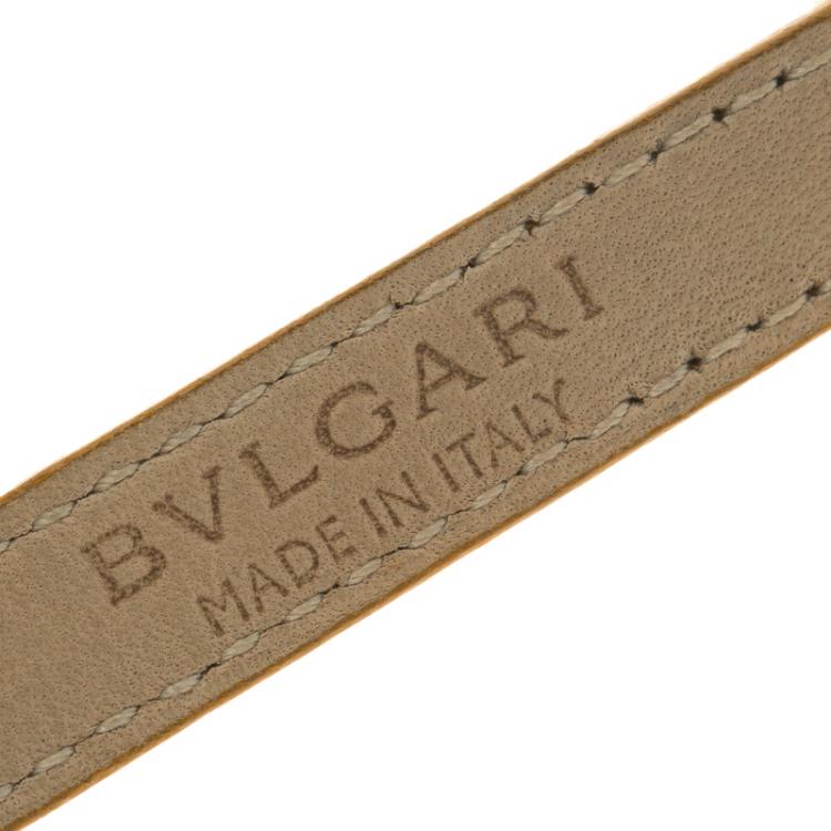 Pre Owned Bvlgari Brown Leather Double Coiled Gold Plated Bracelet 16cm