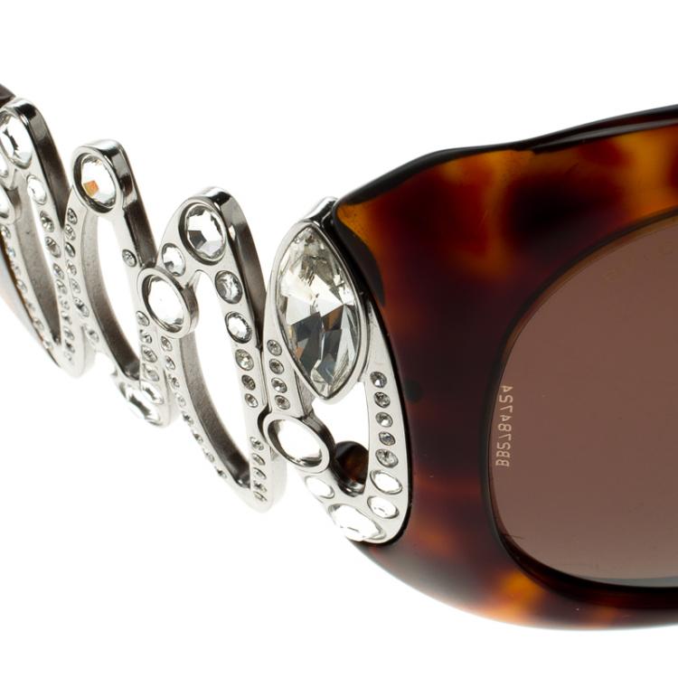 Pre Owned Bvlgari Brown Tortoise 8016-B Embellished Oversized Sunglasses