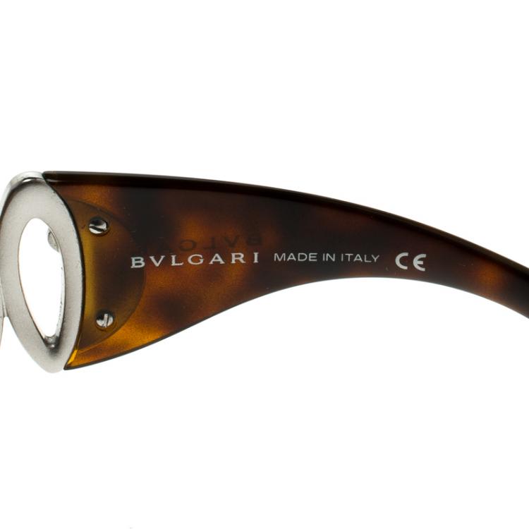 Pre Owned Bvlgari Brown Tortoise 8016-B Embellished Oversized Sunglasses