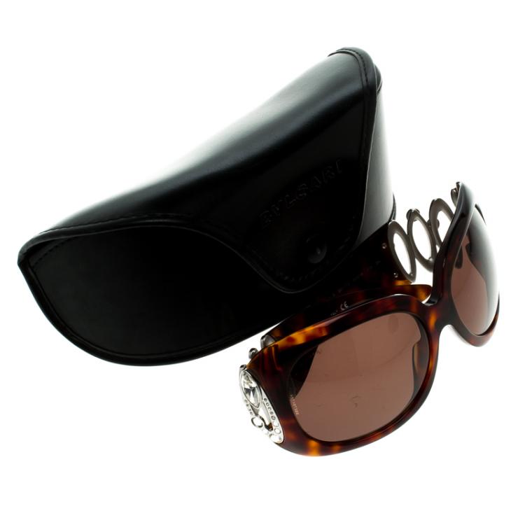 Pre Owned Bvlgari Brown Tortoise 8016-B Embellished Oversized Sunglasses