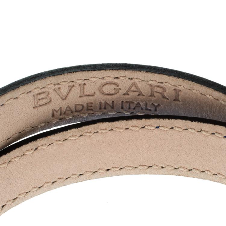 Pre Owned Bvlgari Serpenti Forever Enamel Blue Double Coiled Leather Gold Plated Bracelet