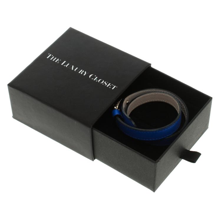 Pre Owned Bvlgari Serpenti Forever Enamel Blue Double Coiled Leather Gold Plated Bracelet