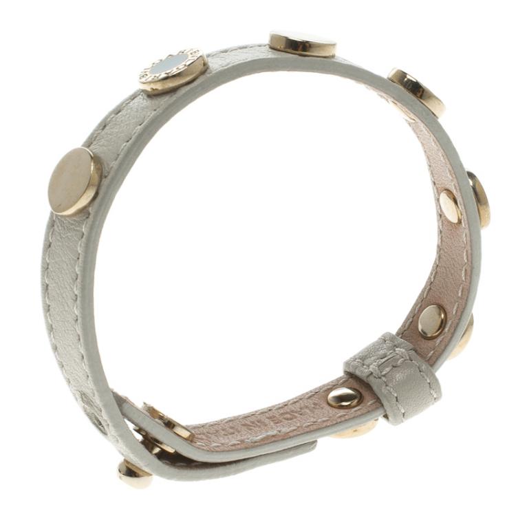 Pre Owned Bvlgari Gold Plated Studs & Cream Leather Bracelet