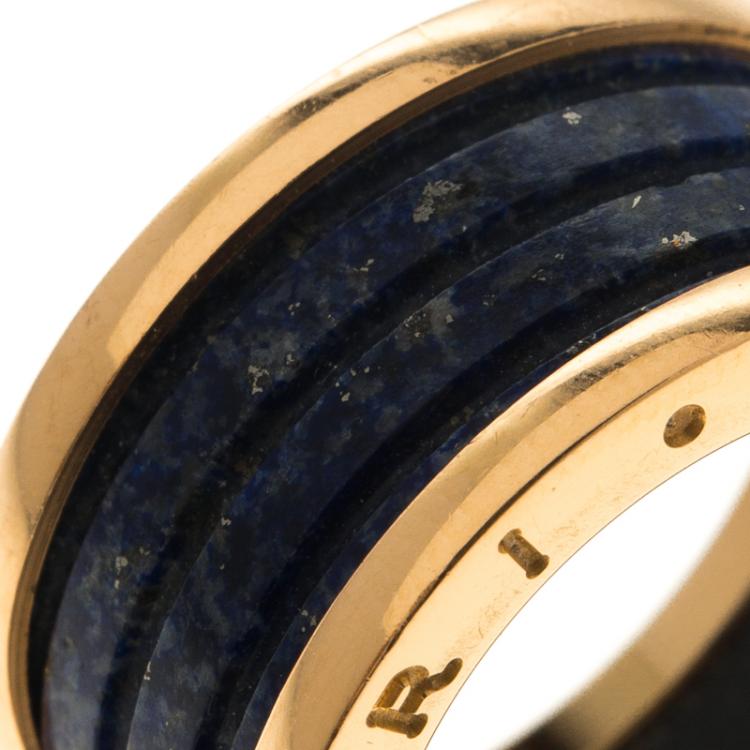 Pre Owned Bvlgari B.Zero1 Blue Marble 18k Rose Gold Band Ring Size 57