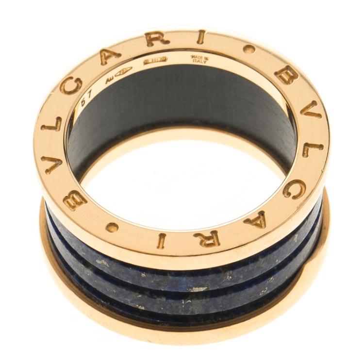 Pre Owned Bvlgari B.Zero1 Blue Marble 18k Rose Gold Band Ring Size 57