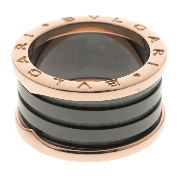 Pre Owned Bvlgari B.Zero1 4-band Ceramic and Rose Gold Ring Size 54