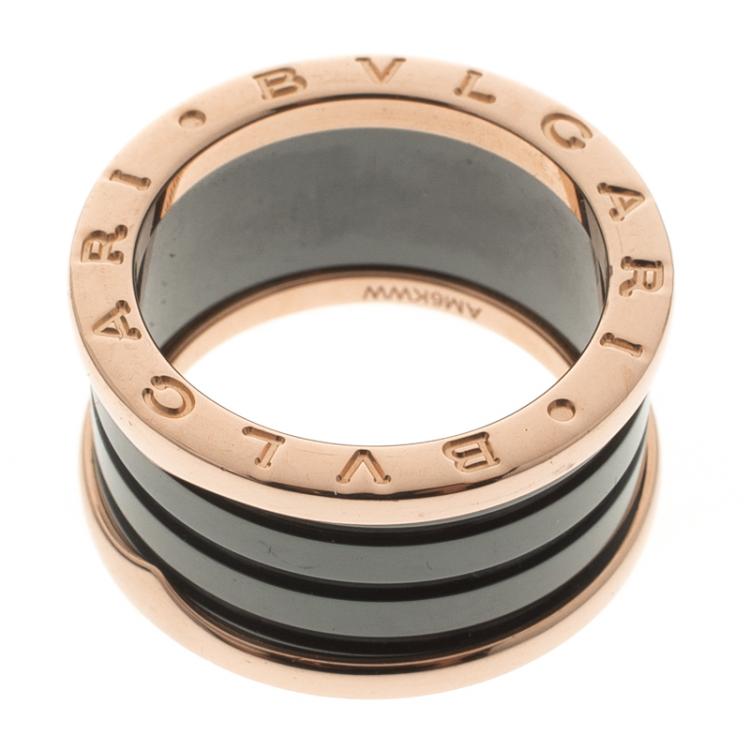 Pre Owned Bvlgari B.Zero1 4-band Ceramic and Rose Gold Ring Size 54
