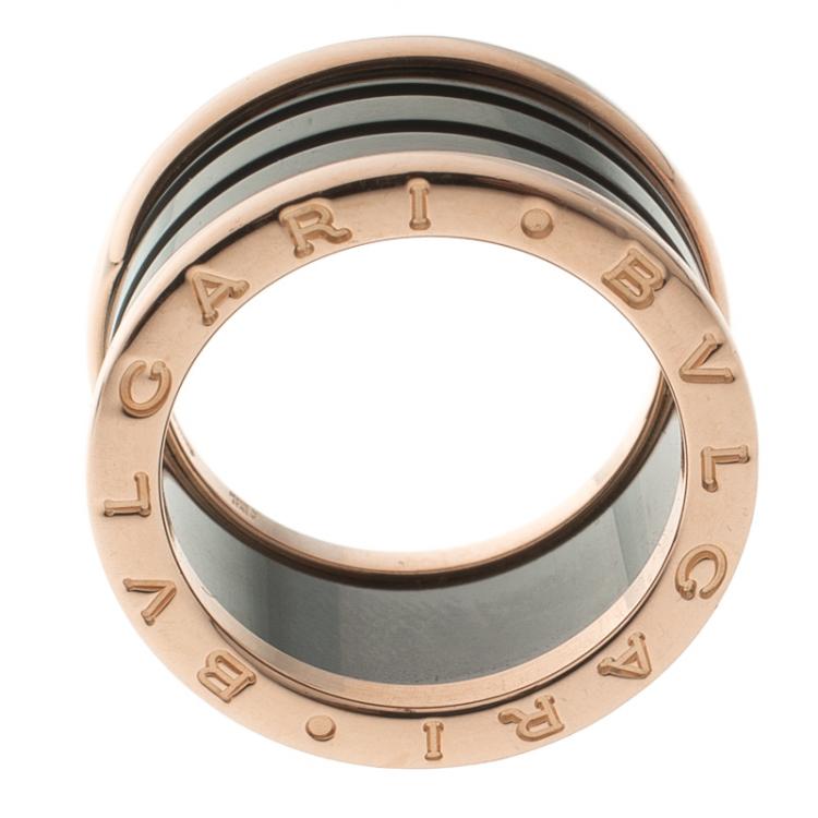Pre Owned Bvlgari B.Zero1 4-band Ceramic and Rose Gold Ring Size 54