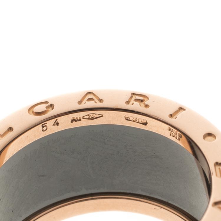 Pre Owned Bvlgari B.Zero1 4-band Ceramic and Rose Gold Ring Size 54