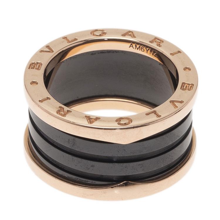 Pre Owned Bvlgari B.Zero1 4-band Black Ceramic Rose Gold Ring Size 55