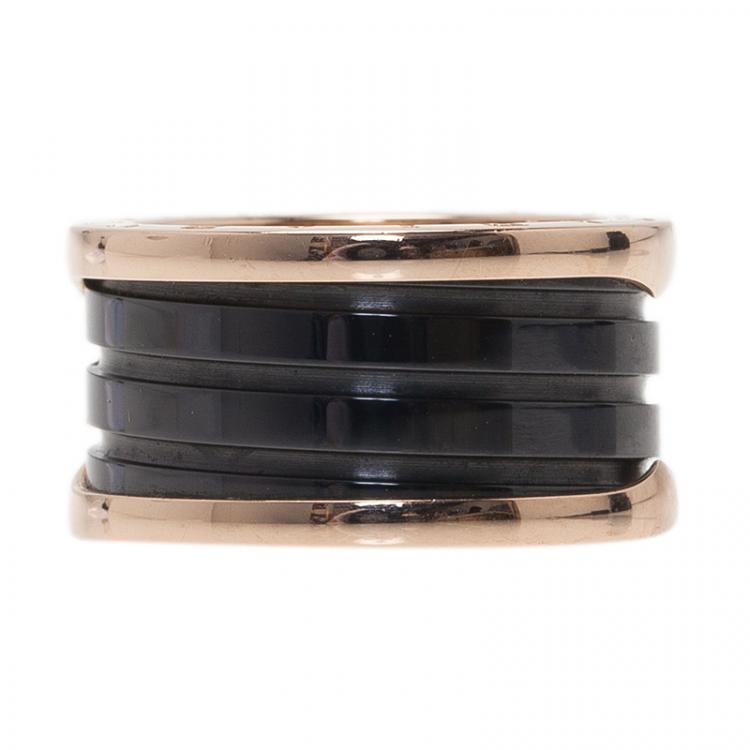 Pre Owned Bvlgari B.Zero1 4-band Black Ceramic Rose Gold Ring Size 55