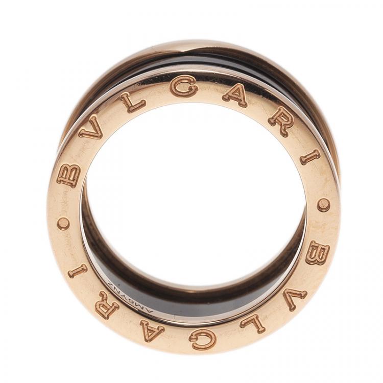 Pre Owned Bvlgari B.Zero1 4-band Black Ceramic Rose Gold Ring Size 55