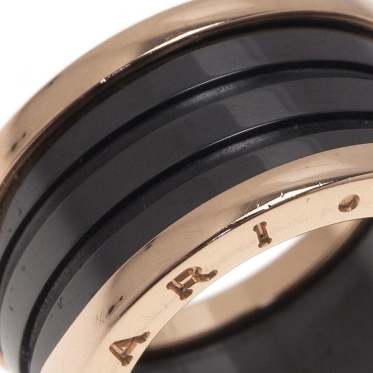 Pre Owned Bvlgari B.Zero1 4-band Black Ceramic Rose Gold Ring Size 55