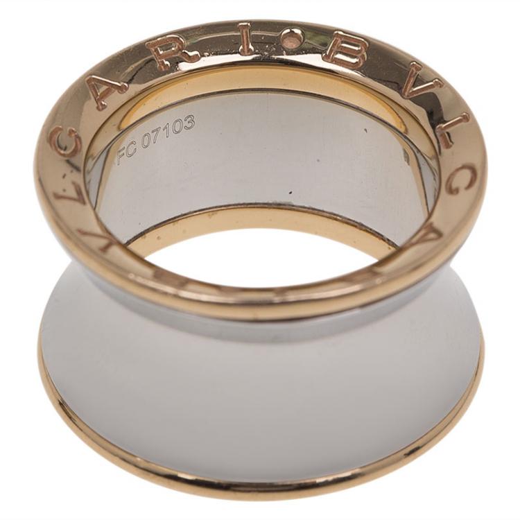 Pre Owned Bvlgari Anish Kapoor B.Zero1 Pink Gold and Steel Ring Size 52