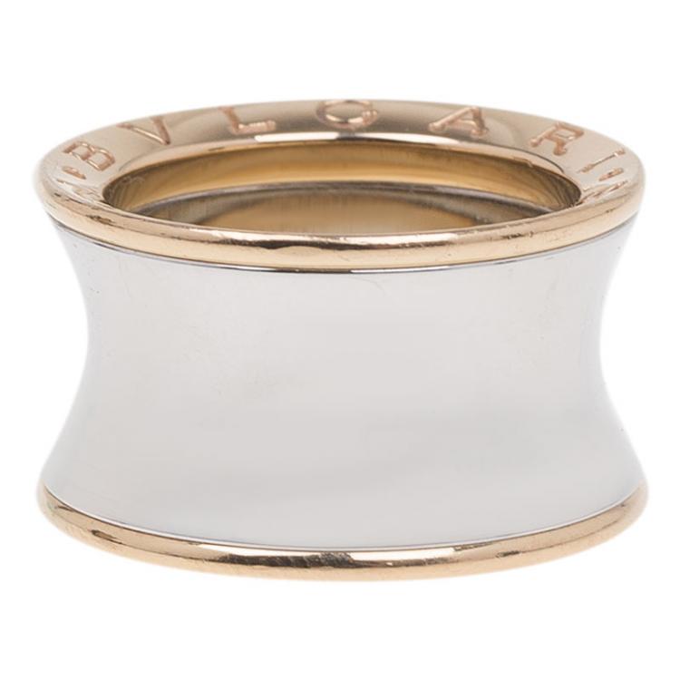 Pre Owned Bvlgari Anish Kapoor B.Zero1 Pink Gold and Steel Ring Size 52