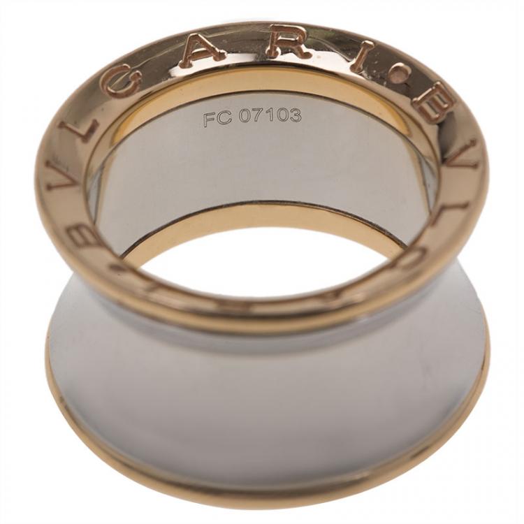 Pre Owned Bvlgari Anish Kapoor B.Zero1 Pink Gold and Steel Ring Size 52