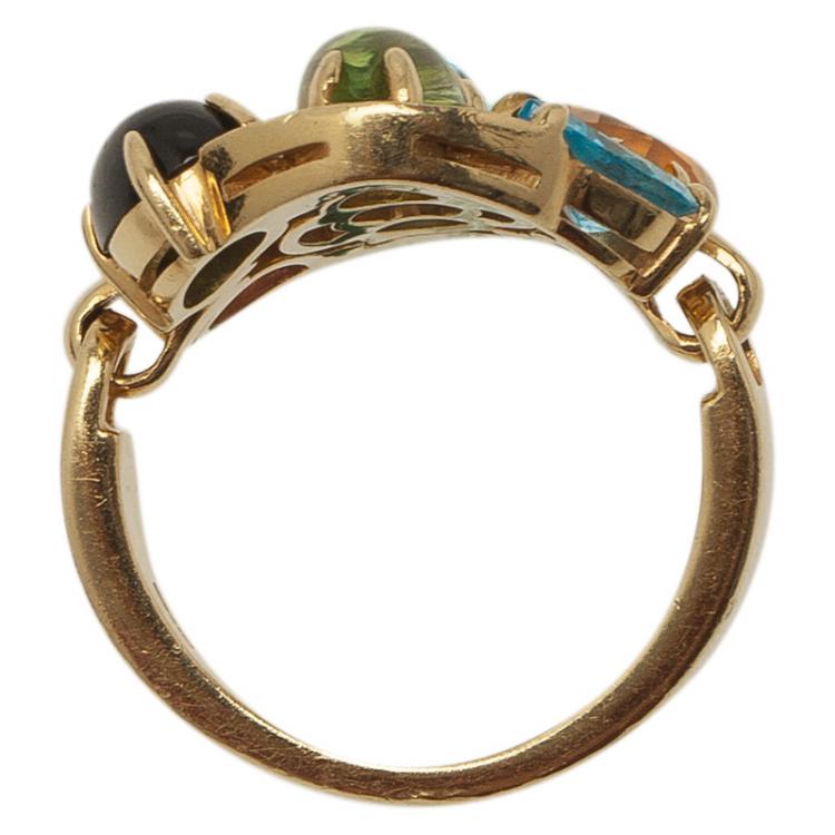 Pre Owned Bvlgari Astrale Colored Gemstones Yellow Gold Ring Size 53