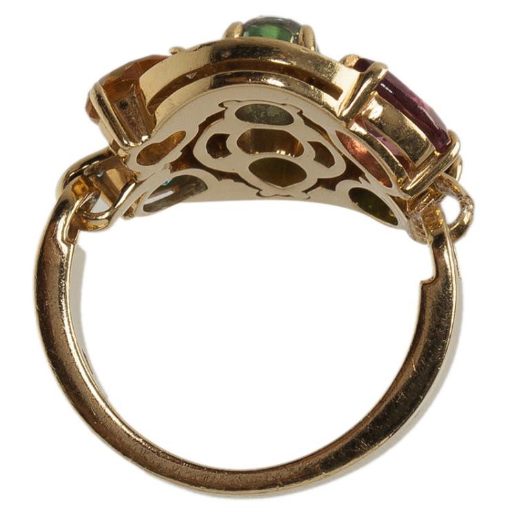 Pre Owned Bvlgari Astrale Colored Gemstones Yellow Gold Ring Size 53