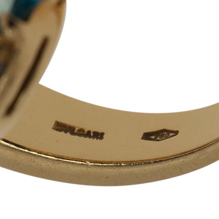 Pre Owned Bvlgari Astrale Colored Gemstones Yellow Gold Ring Size 53
