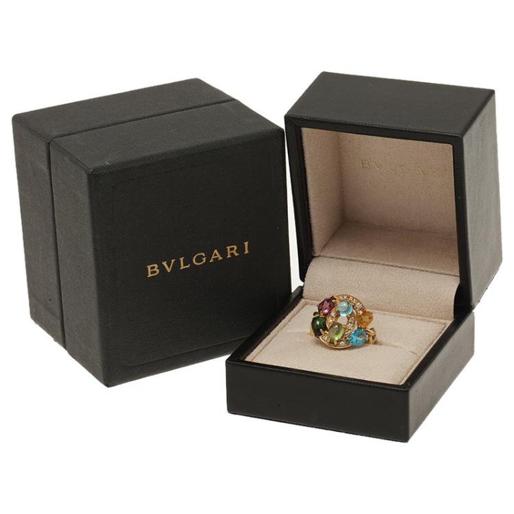 Pre Owned Bvlgari Astrale Colored Gemstones Yellow Gold Ring Size 53