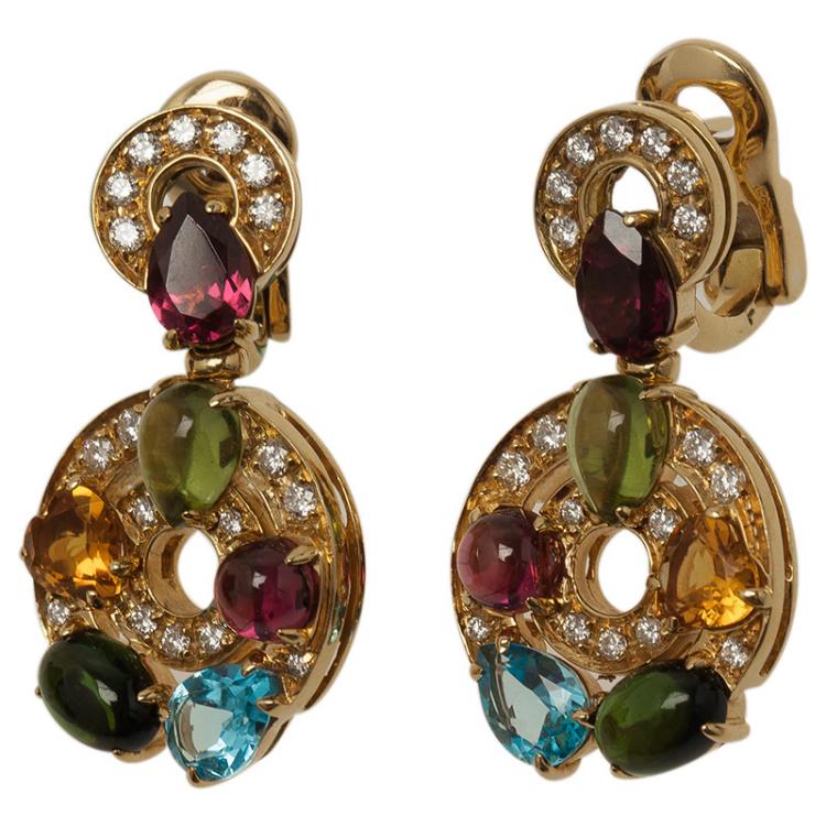 Pre Owned Bvlgari Astrale Colored Gemstones Yellow Gold Earrings