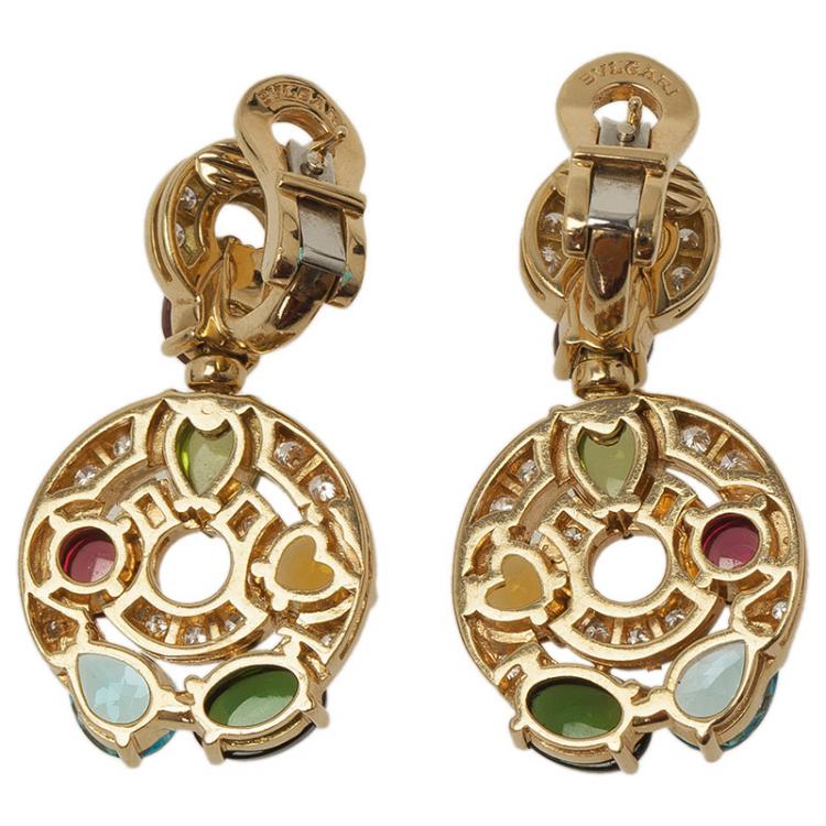 Pre Owned Bvlgari Astrale Colored Gemstones Yellow Gold Earrings