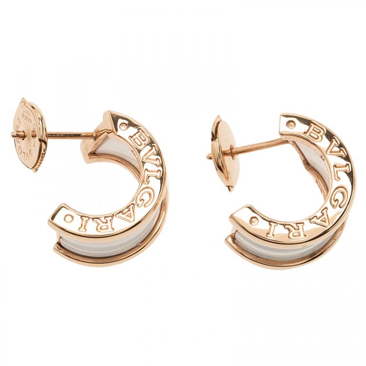 Pre Owned Bvlgari B.Zero1 White Ceramic Rose Gold Earrings