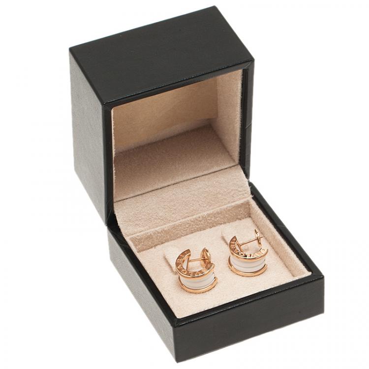 Pre Owned Bvlgari B.Zero1 White Ceramic Rose Gold Earrings