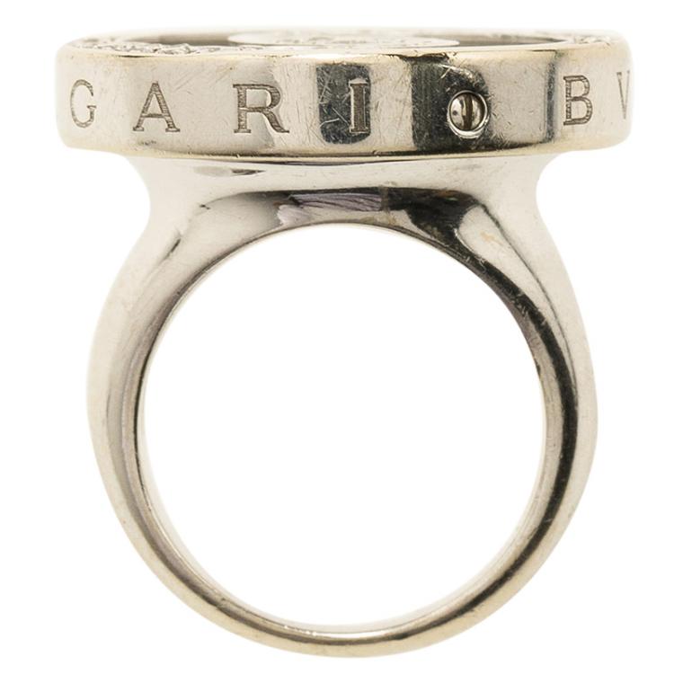 Pre Owned Bvlgari Optical Illusion White Gold and Black Onyx Ring Size 51