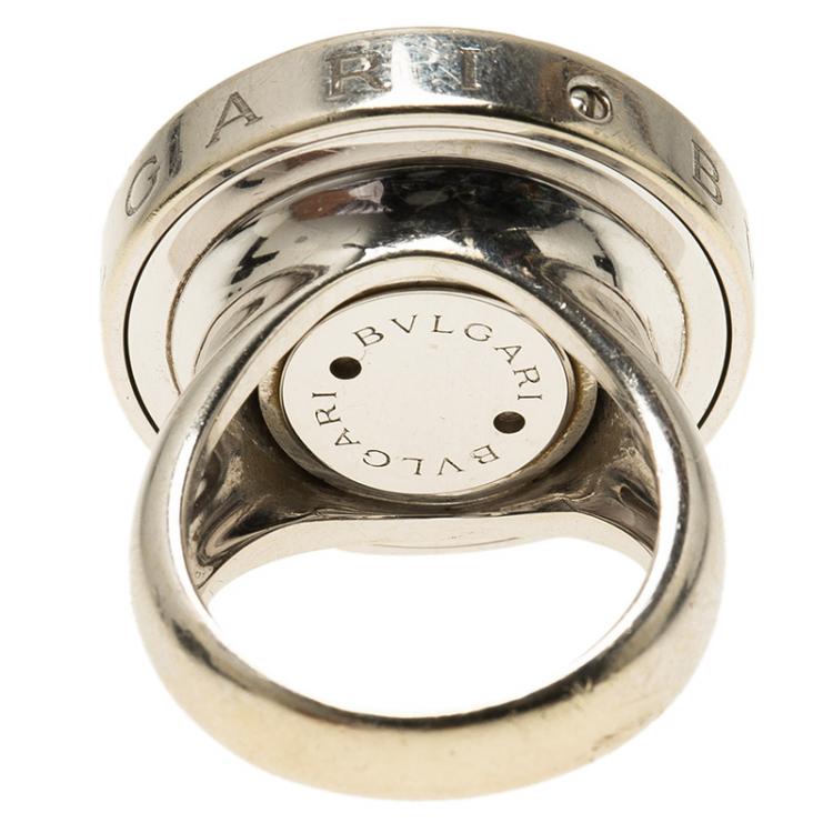 Pre Owned Bvlgari Optical Illusion White Gold and Black Onyx Ring Size 51