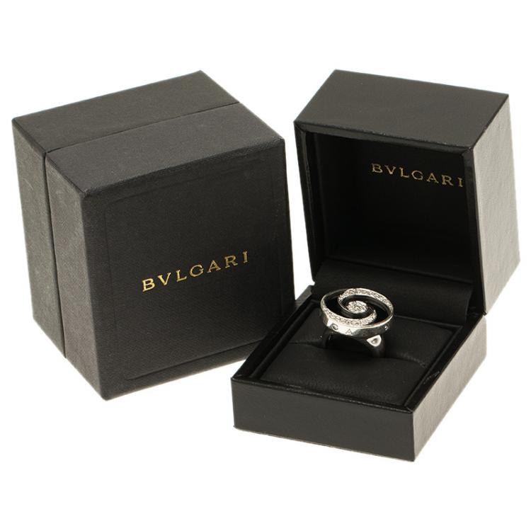 Pre Owned Bvlgari Optical Illusion White Gold and Black Onyx Ring Size 51